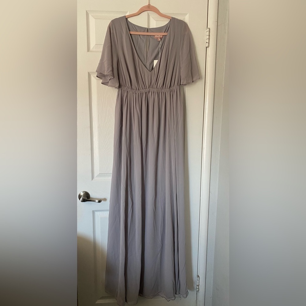 NWT Show Me Your Mumu Emily Empire Maxi Dress Dove Grey Chiffon Size‎ 1X